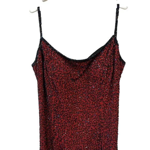 VTG Y2K Red Ombré Beaded Gown Dress Lg Strappy Open Back Fairy Vampy Whimsigoth - Picture 11 of 16